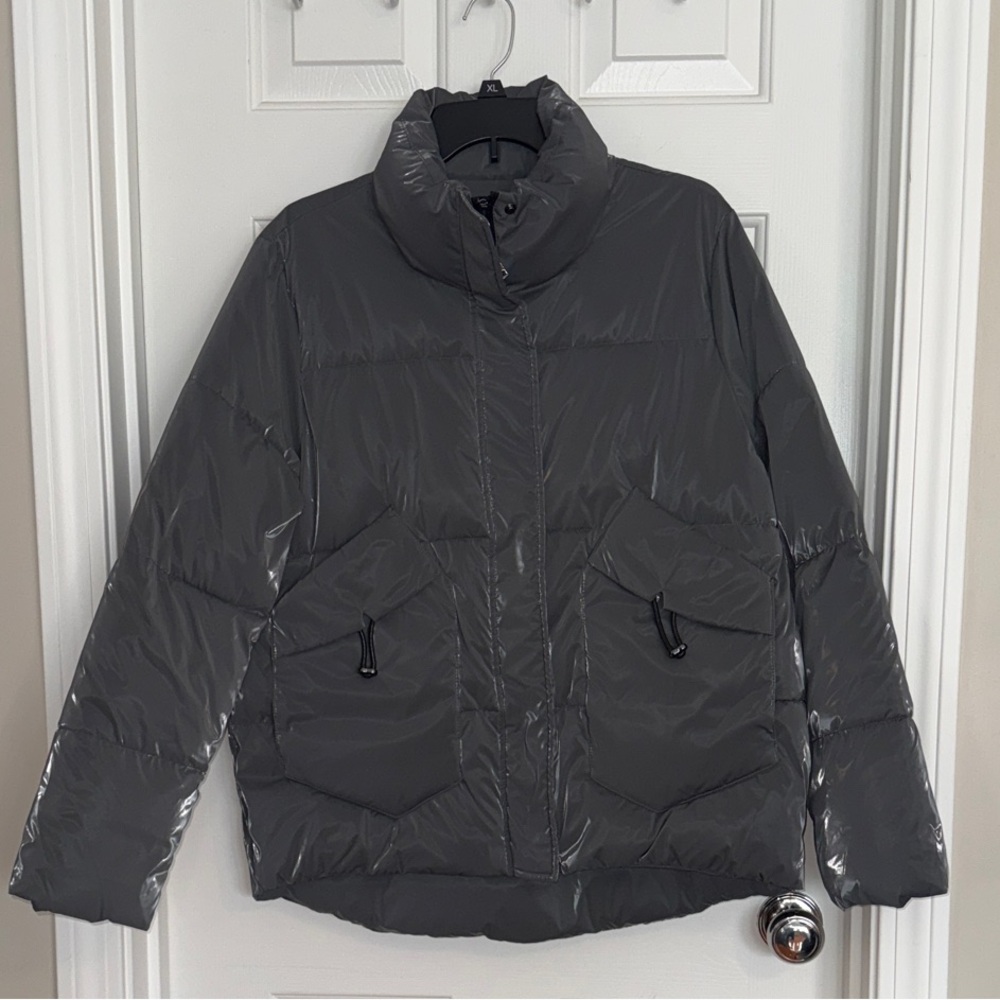 CHARLIE B Shiny Gray Puffer Jacket